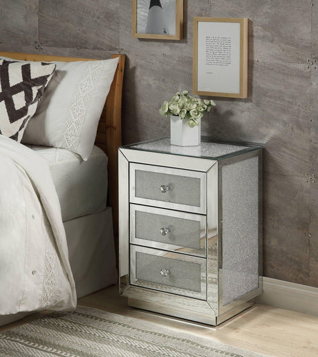 Noralie - Mirrored Nightstand / Faux Dimaonds - Silver - Furniture Home Direct