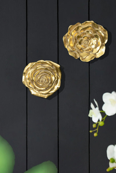 Rose Hanging Wall Accents (Set of 2) - Gold - Furniture Home Direct