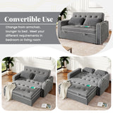 Upholstered Loveseat with Pull Out Sofa, Two Throw Pillows, Dual USB Charging Port And Adjustable Backrest - Gray - Furniture Home Direct