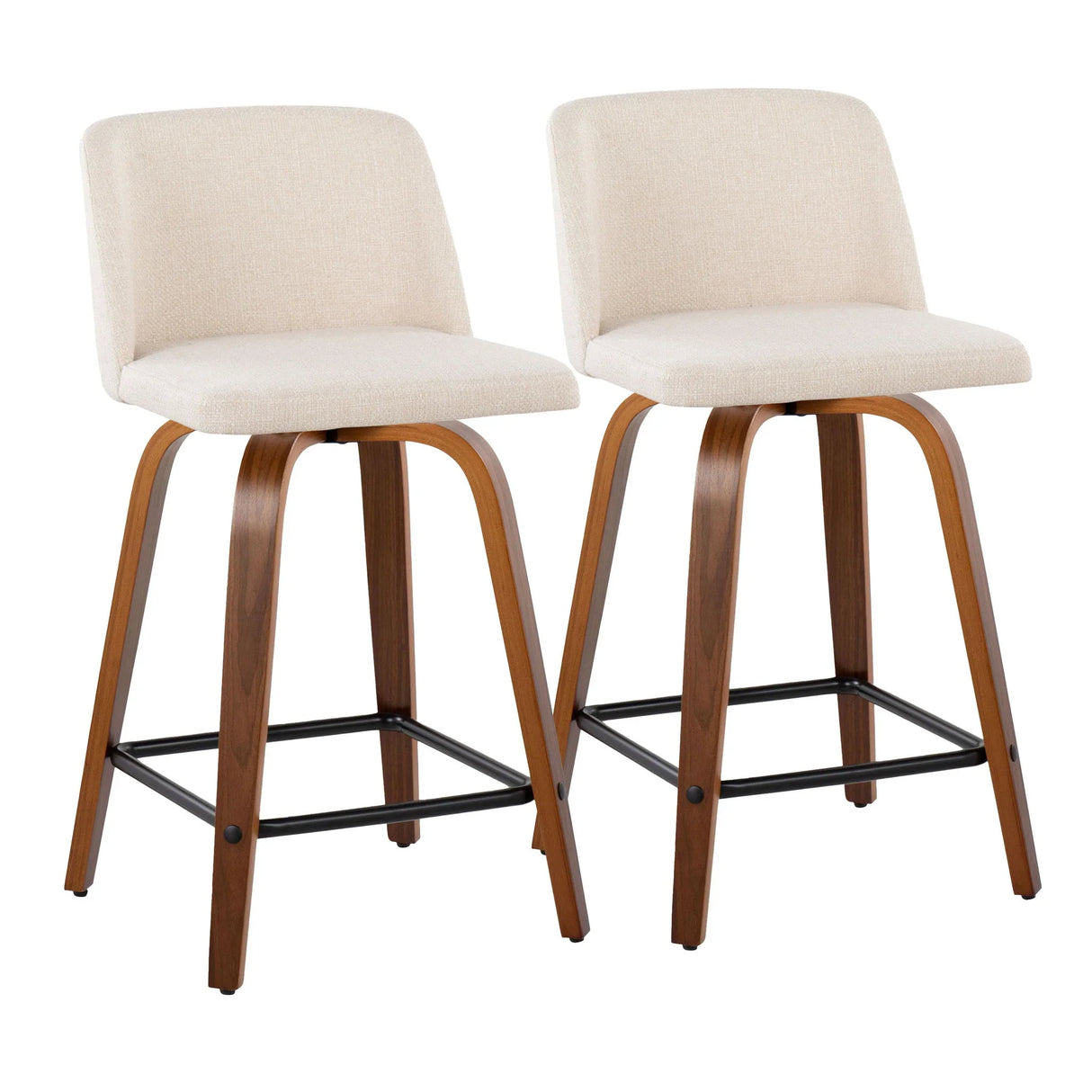 Toriano - Mid Century Modern Fixed Height Counter Stool With Swivel & Square Footrest (Set of 2) - Furniture Home Direct