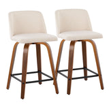 Toriano - Mid Century Modern Fixed Height Counter Stool With Swivel & Square Footrest (Set of 2) - Furniture Home Direct