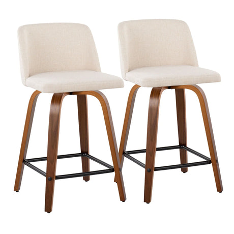 Toriano - Mid Century Modern Fixed Height Counter Stool With Swivel & Square Footrest (Set of 2) - Furniture Home Direct