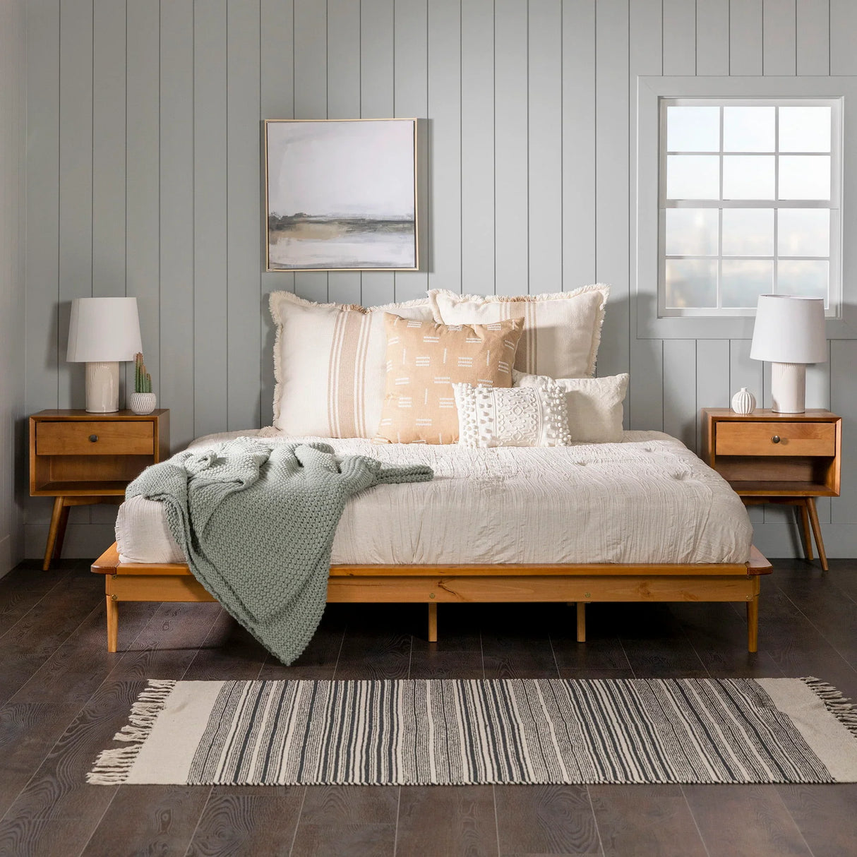 Mid-Century Modern Solid Wood Platform Bed Frame - Furniture Home Direct