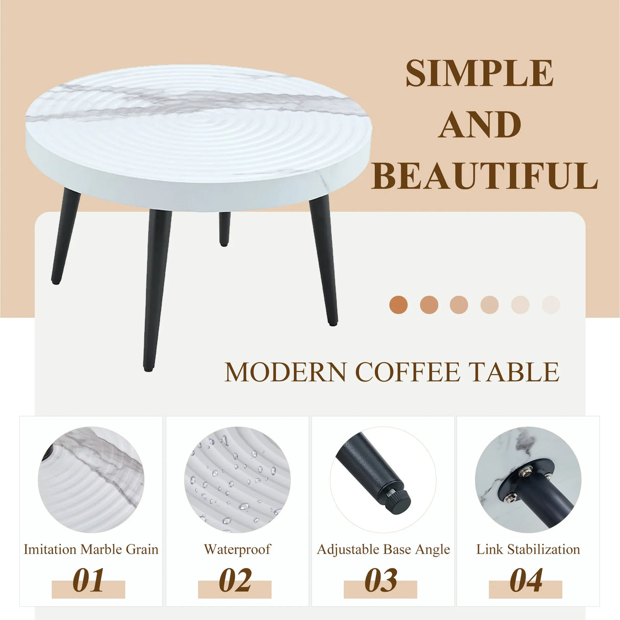 Elegant White Marble Round Coffee Table - Furniture Home Direct