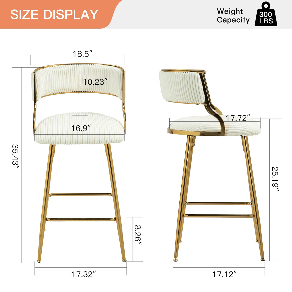 Counter Height Bar Stool Backrest Corduroy Upholstery Beige - Furniture Home Direct