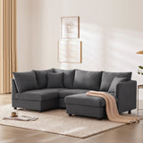 Modern Sectional Sofa With Vertical Stripes, 2 Pillows, 5 Seat Couch With Convertible Ottoman, Various Combinations, L-Shape Indoor Furniture For Living Room - Furniture Home Direct