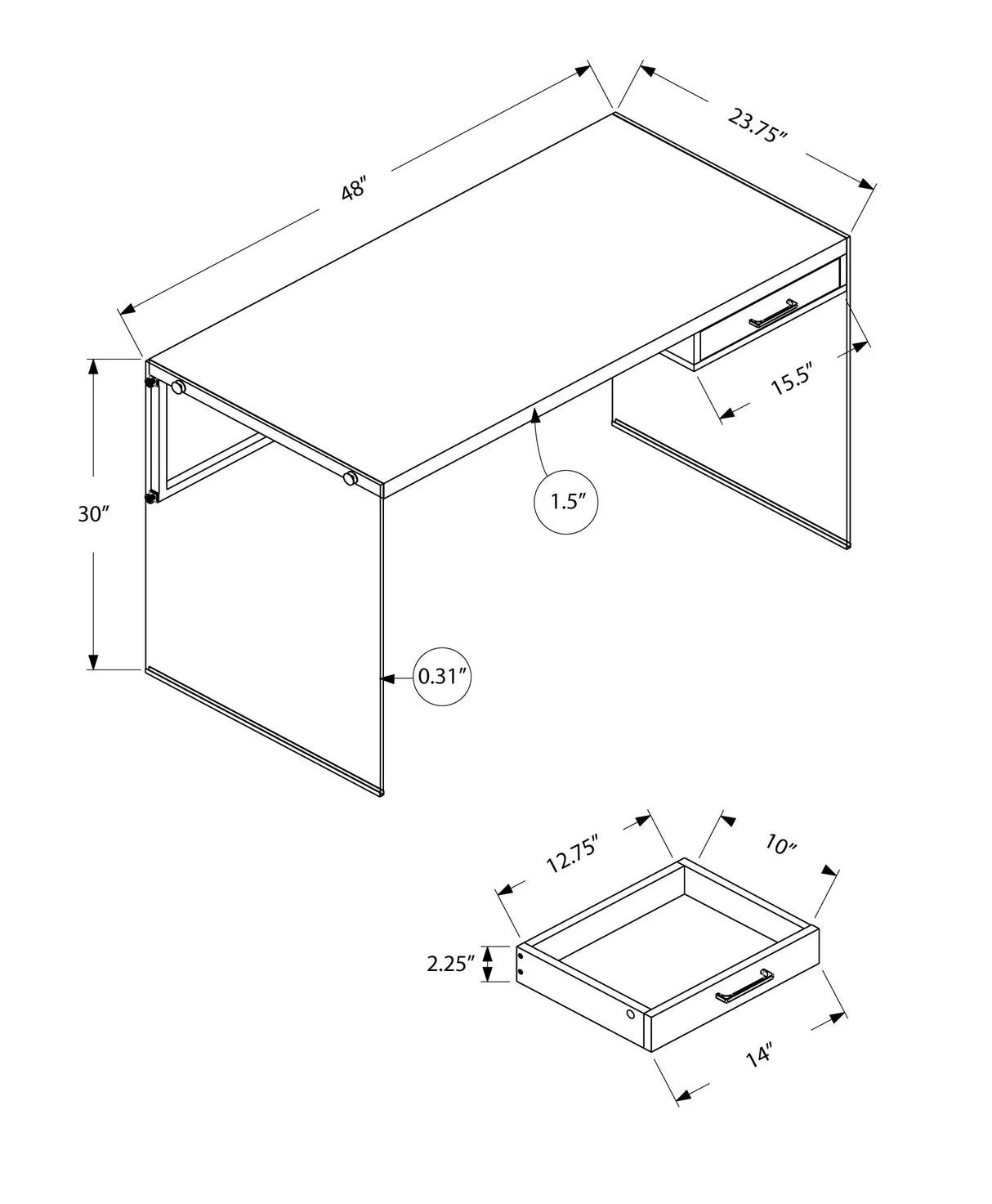 Contemporary Design Computer Desk For Home Office, Storage Drawers - Furniture Home Direct