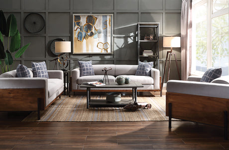 Pelton - 3 Piece Living Room Set With Toss Pillows - Walnut - Furniture Home Direct