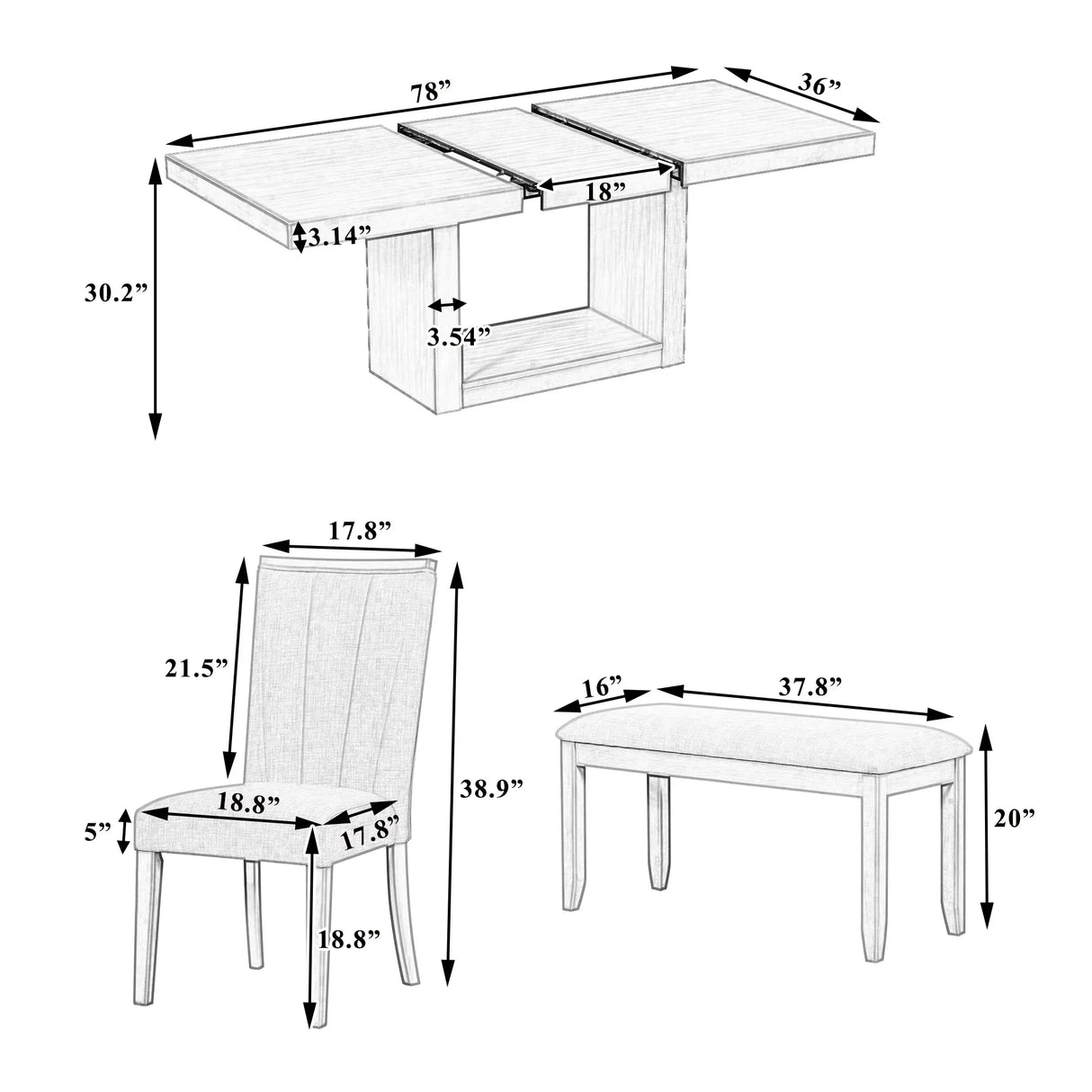 Dining Set Extendable Pedestal Table Bench And Chairs Beige - Furniture Home Direct
