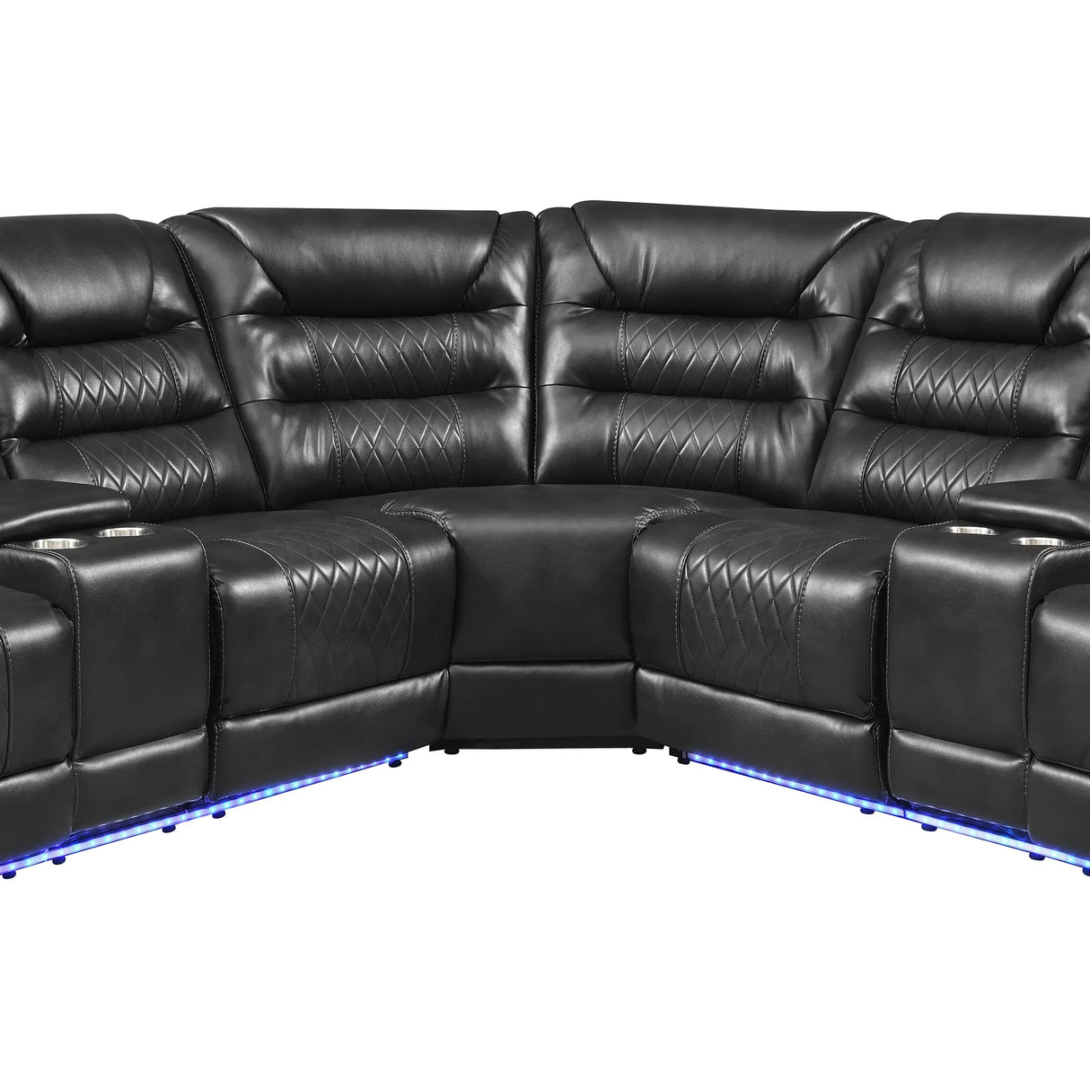 Sectional Sofa Manual Reclining With LED Light Strips Black - Furniture Home Direct