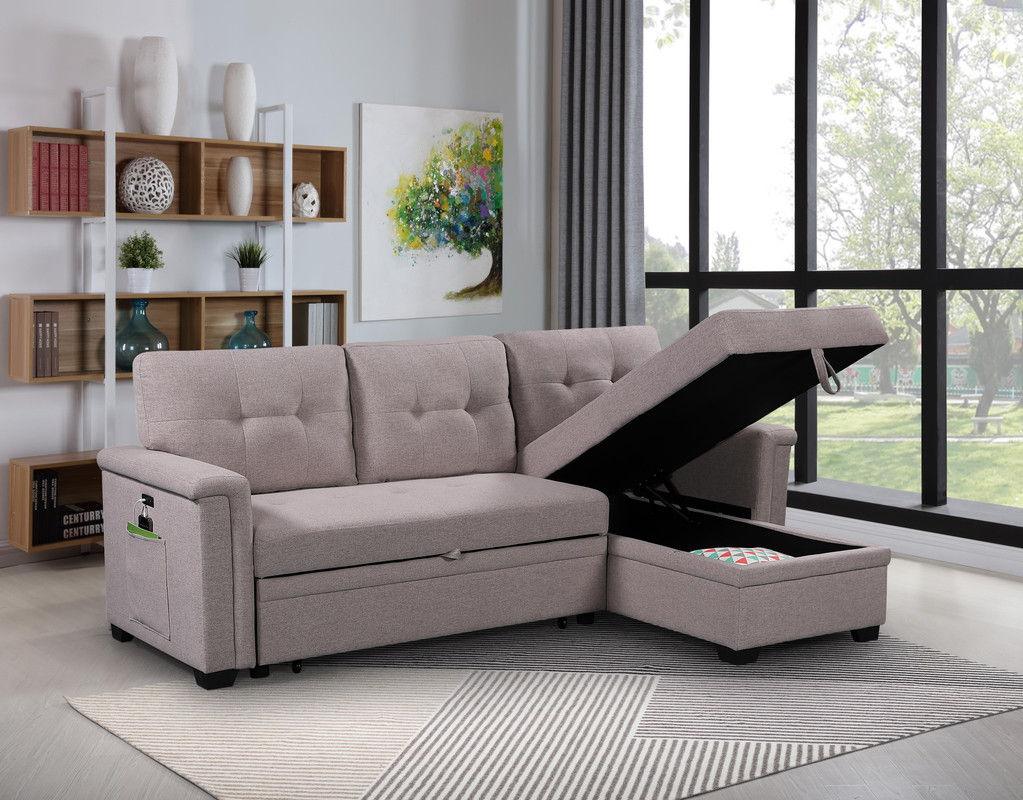 Ashlyn - Reversible Sleeper Sectional Sofa With Storage Chaise, USB Charging Ports And Pocket - Furniture Home Direct
