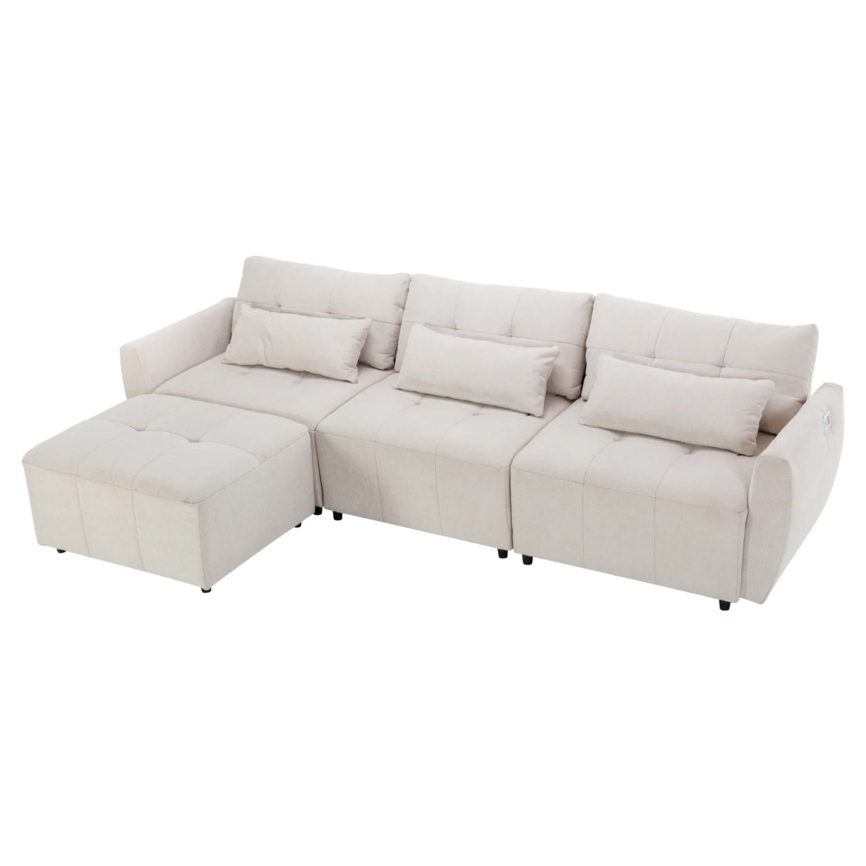 113.3 Modular Sectional With Ottoman And USB C Ports Beige - Furniture Home Direct