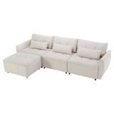 113.3 Modular Sectional With Ottoman And USB C Ports Beige - Furniture Home Direct