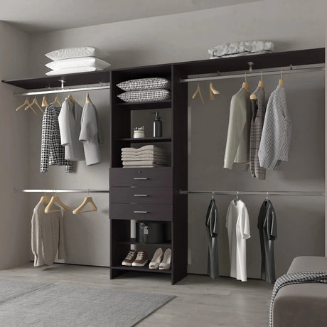 Closet System Modular with Hanging Rods Drawers Dark Brown - Furniture Home Direct