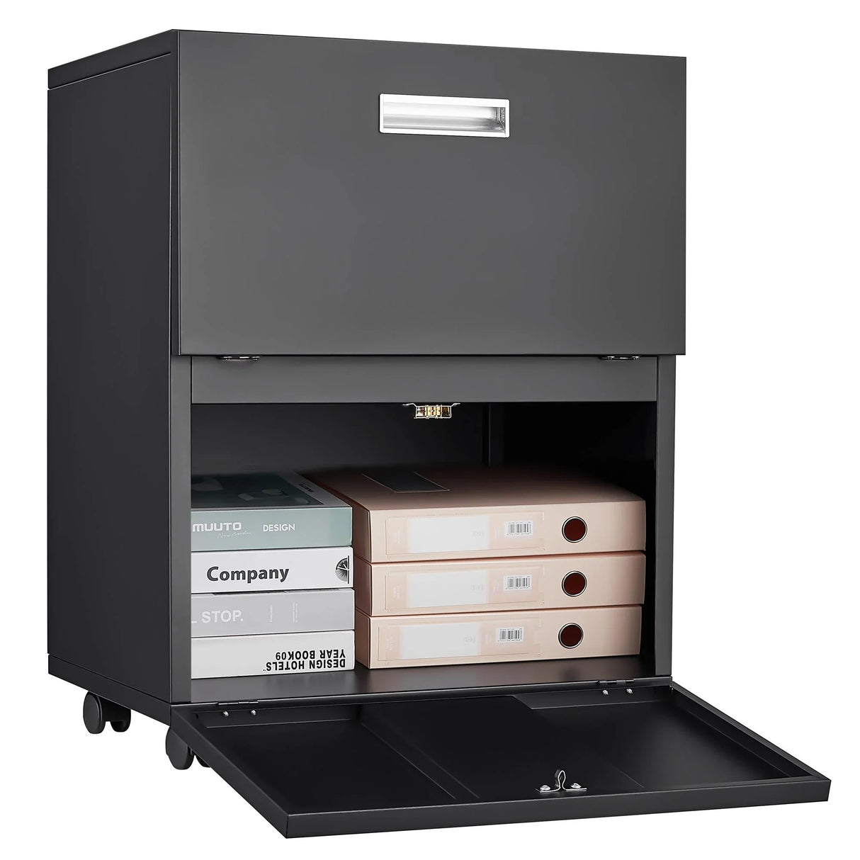 Office Furniture Copier Cabinet 2 Door Steel Copier Stand Mobile Pedestal File Printer Stand - Black - Furniture Home Direct