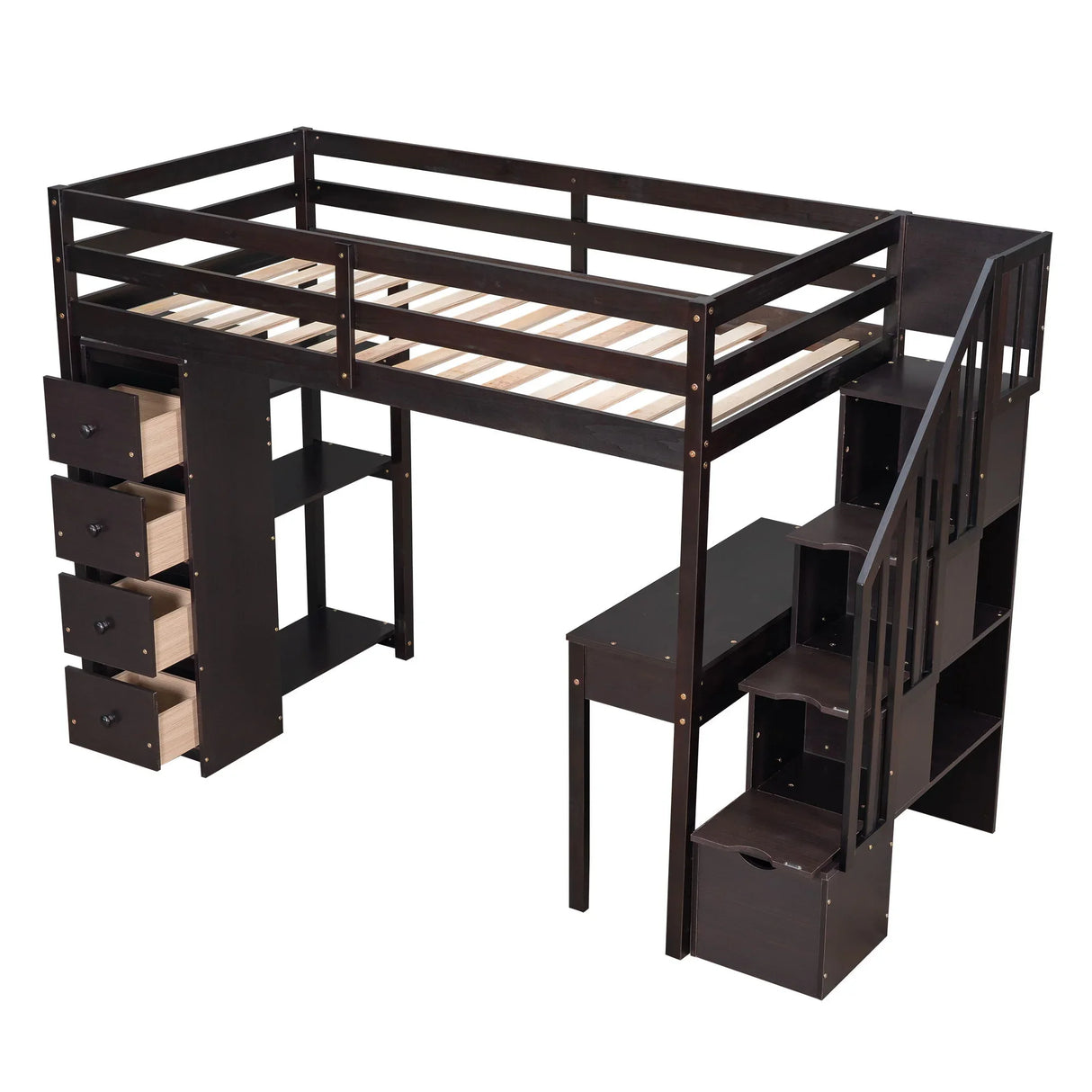 Loft Bed With Storage Drawers, Desk And Stairs With Shelves - Furniture Home Direct
