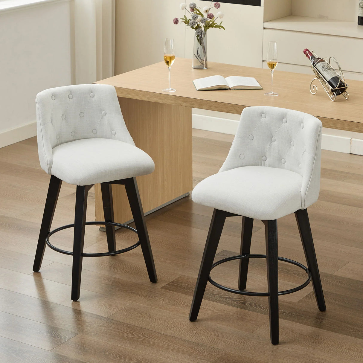 Swivel Bar Stools & Button Tufted Back (Set of 2) - Furniture Home Direct