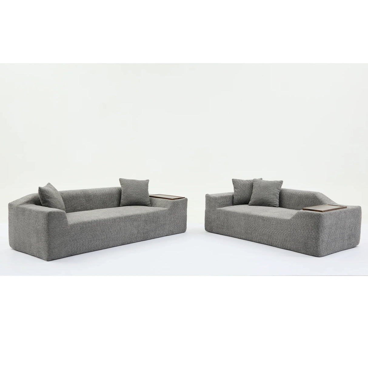 2 Piece Boucle Cloud Living Room Set with 2 Trays - Dark Gray - Furniture Home Direct