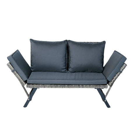 1 Pieces Patio Wicker Side Foldable Bench Patio Backyard Conversation Bench Gray Wicker - Dark Gray - Furniture Home Direct