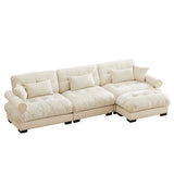 Modern Sectional Sofa With Ottoman, Round Bolster Armrests, Waist And Throw Pillows - Furniture Home Direct