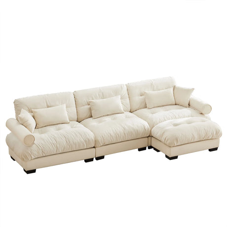 Modern Sectional Sofa With Ottoman, Round Bolster Armrests, Waist And Throw Pillows - Furniture Home Direct