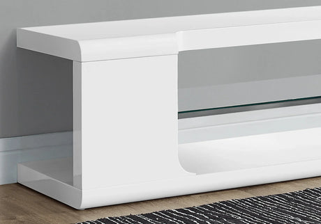 TV Stand, Console, Media Entertainment Center, Storage Shelves, Glossy Contemporary & Modern - White - Furniture Home Direct