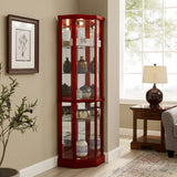 6 Shelf Lighted Corner Curio Cabinet With Adjustable Tempered Glass Shelves And Mirror Back (E26 Light Bulb Not Included) - Furniture Home Direct