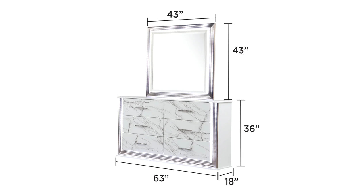 Queen Bed With Marble Pattern Dresser Nightstand White - Furniture Home Direct
