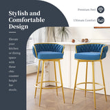 Counter Height Bar Stools Pair Tufted Gold Frame Blue - Furniture Home Direct