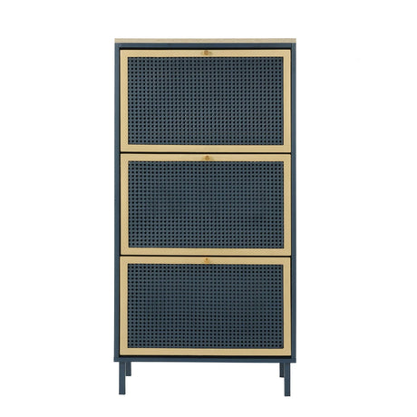 Modern Rattan 3 Door Shoe Rack Cabinet For Entryway - Furniture Home Direct