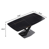 70.87" Modern Artificial Stone Black Curved Black Metal Leg Dining Table, Can Accommodate 6-8 People - Black - Furniture Home Direct