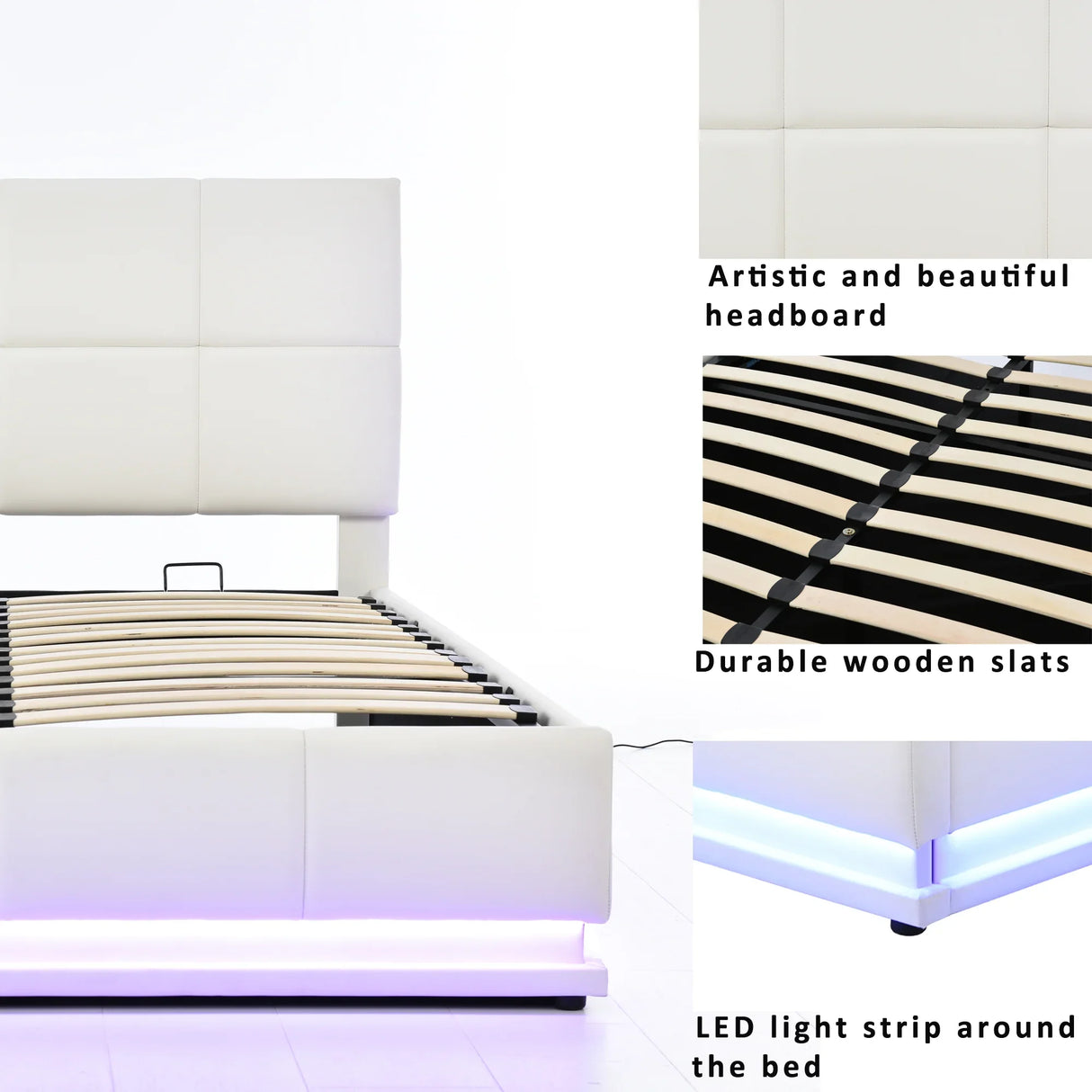 Platform Bed Tufted Upholstered Hydraulic Storage White - Furniture Home Direct