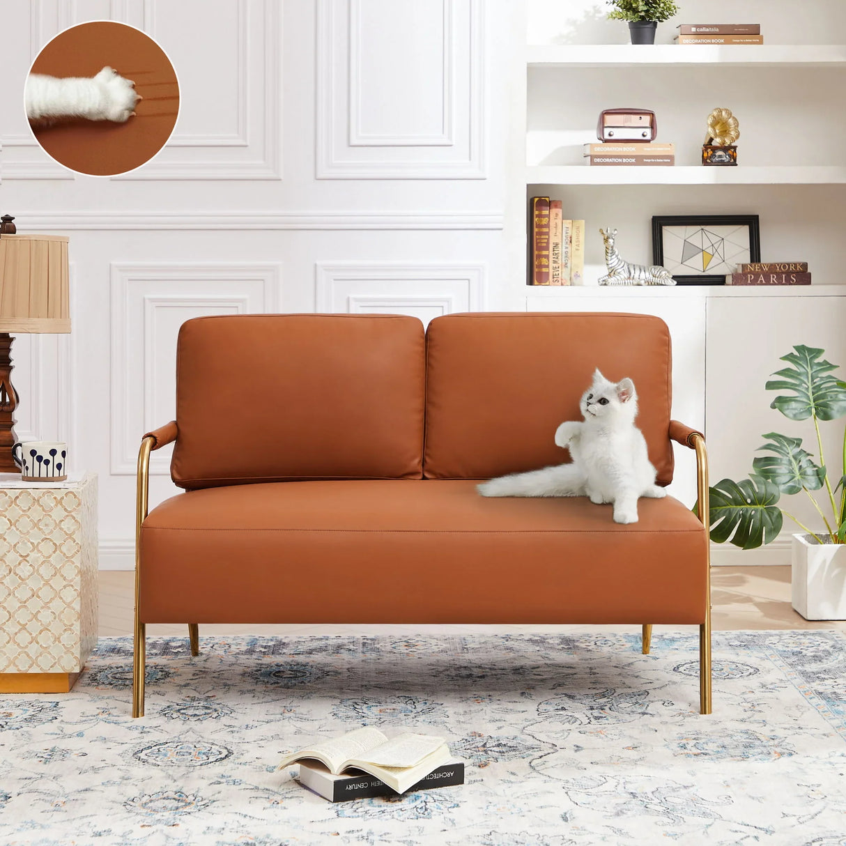 Small Sofa Seater Pet Friendly Fabric Upholstered Loveseat 2-Seater Couch With Removable Back Cushion And Metal Leg, Modern Couches For Small Spaces Living Room, Bedroom, Apartment - Furniture Home Direct