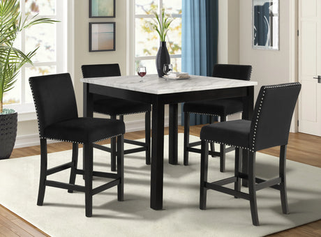Counter Height Dining Set Faux Marble Velvet Chairs Black - Furniture Home Direct