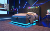 Twin Upholstered Bed 360 Surround LED Lighting USB C Gray - Furniture Home Direct