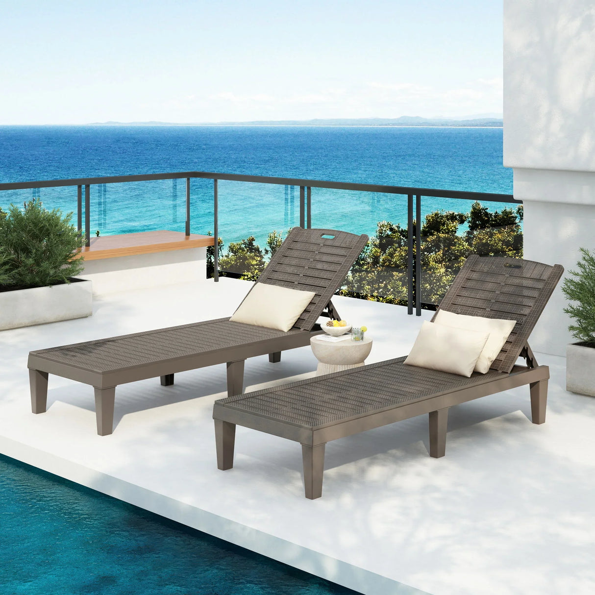 2 Piece Outdoor Chaise Lounges With Adjustable Backrest - Furniture Home Direct