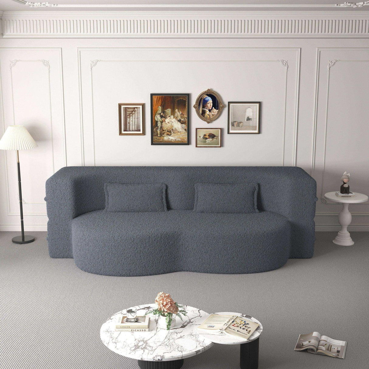 Modern Floor Sofa, With 2 Pillows, Convertible Teddy Fabric Foam Filled Bed - Furniture Home Direct