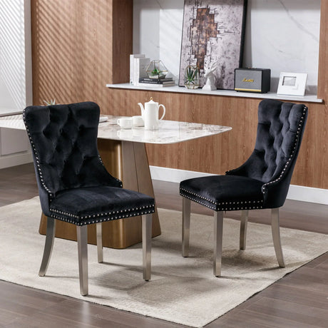 Nikki - Modern, High-End Tufted Solid Wood Contemporary Velvet Upholstered Dining Chair With Chrome Stainless Steel Plating Legs, Nailhead Trim (Set of 2) - Furniture Home Direct