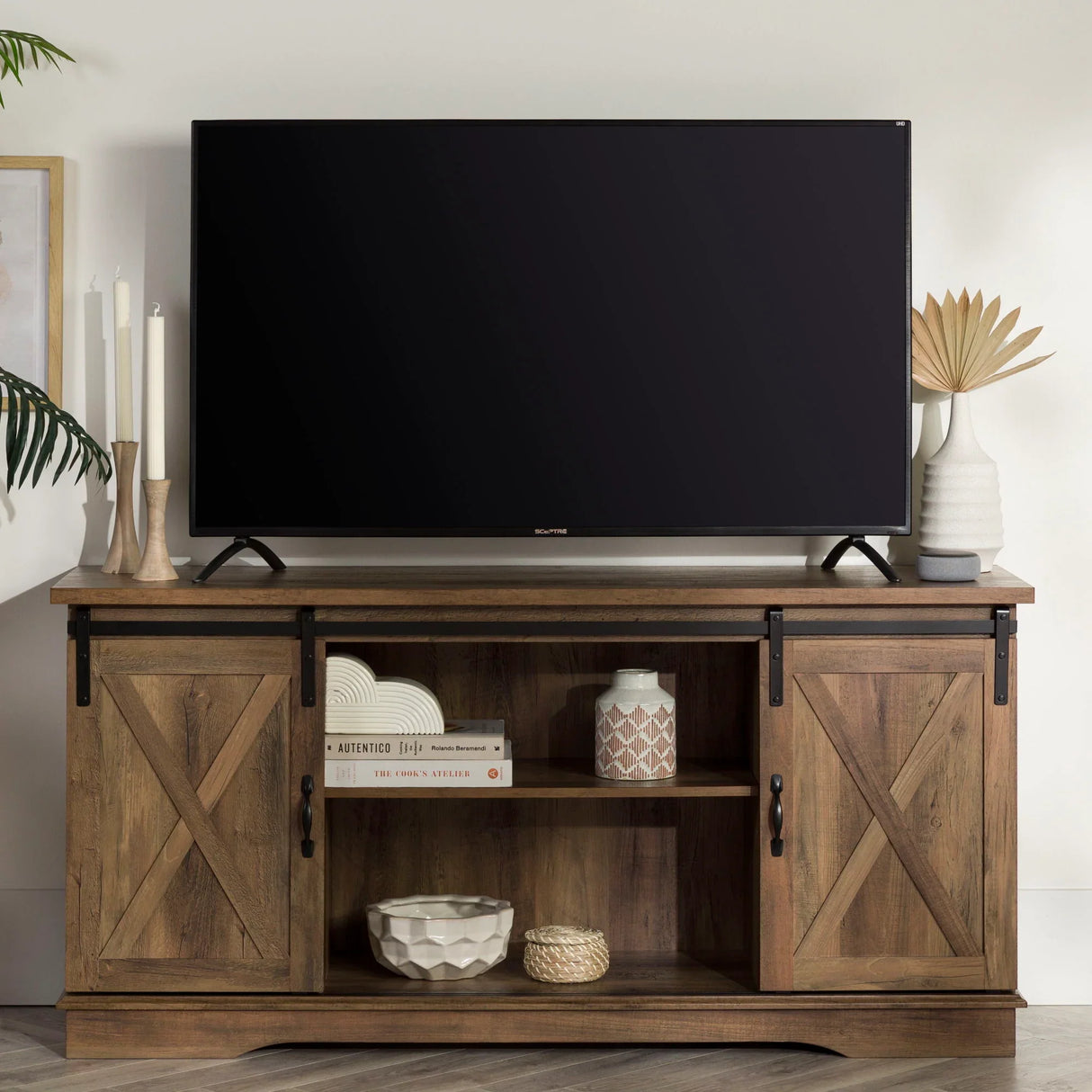 Farmhouse Sliding X Barn Door TV Stand - Furniture Home Direct