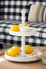 Two Tiered Round Wooden Tray - White - Furniture Home Direct