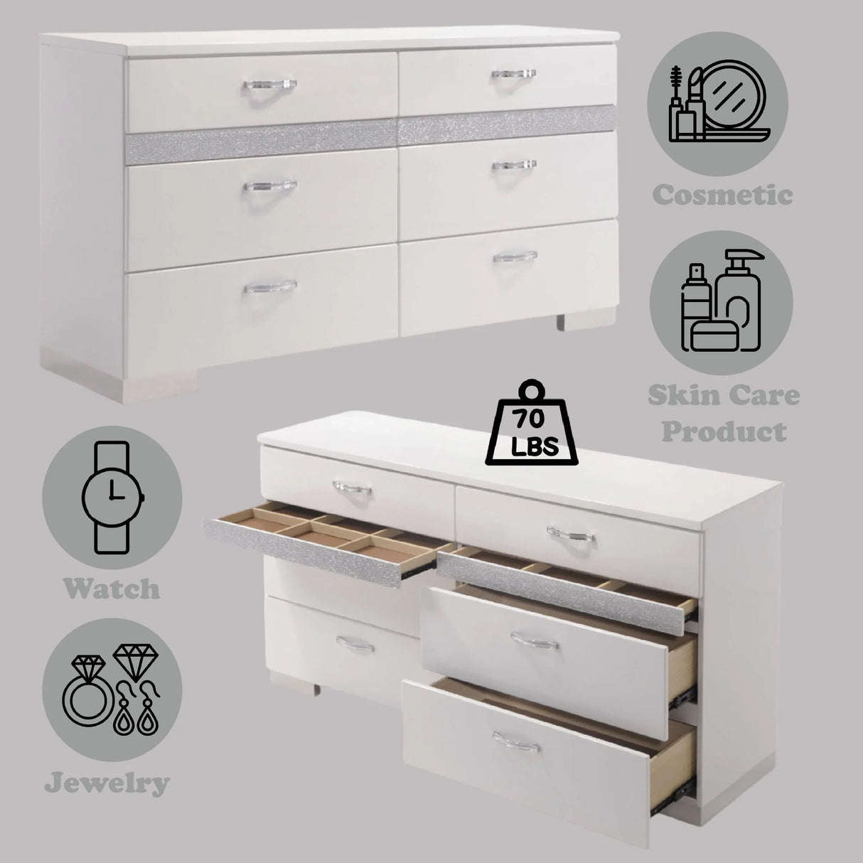 Naima II - Dresser - White - Furniture Home Direct