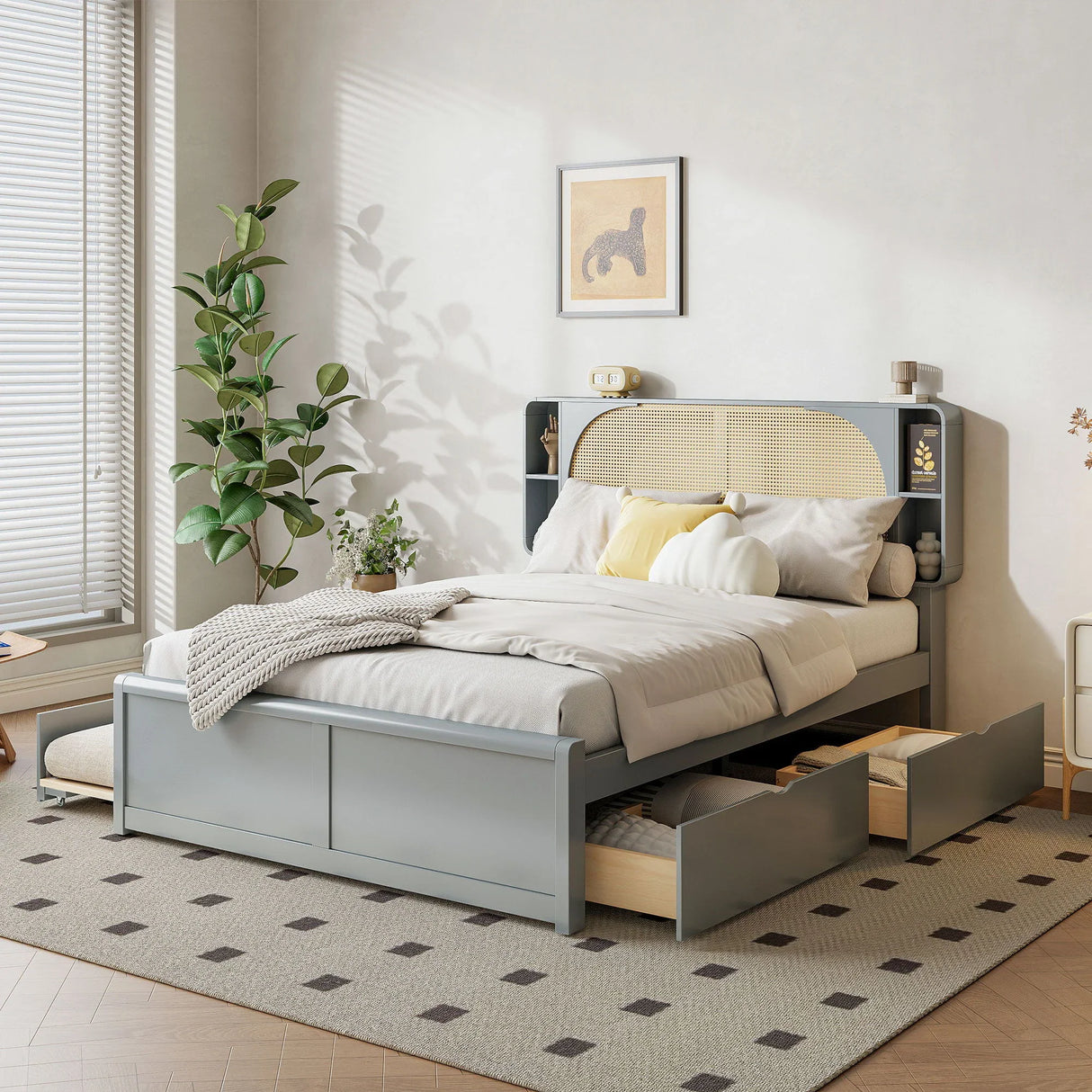 Headboard Bed With 2 Drawers And Trundle - Furniture Home Direct