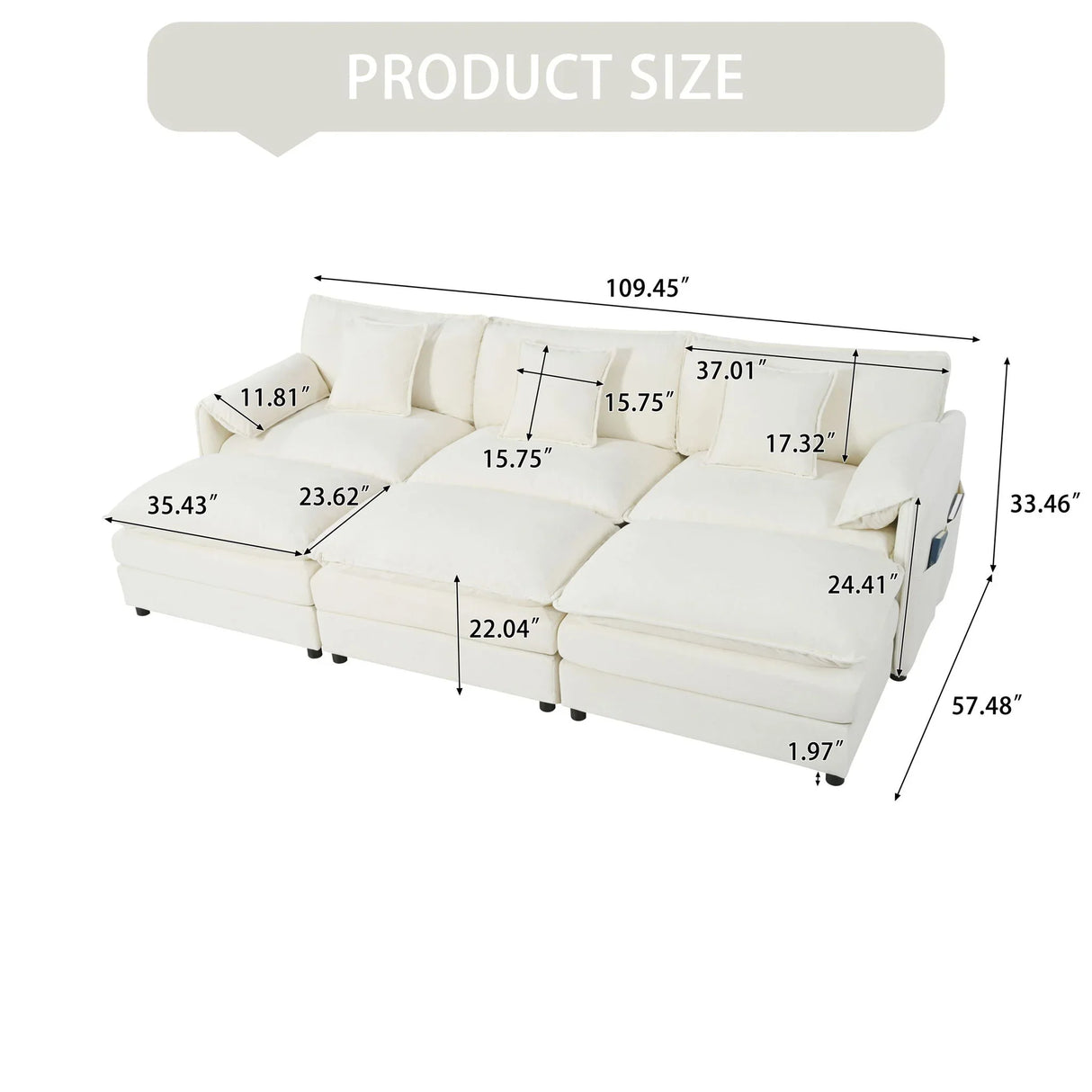 Modern Comfy Deep Seat Modular Sectional Sofa Cloud Couch With Ottoman - Furniture Home Direct