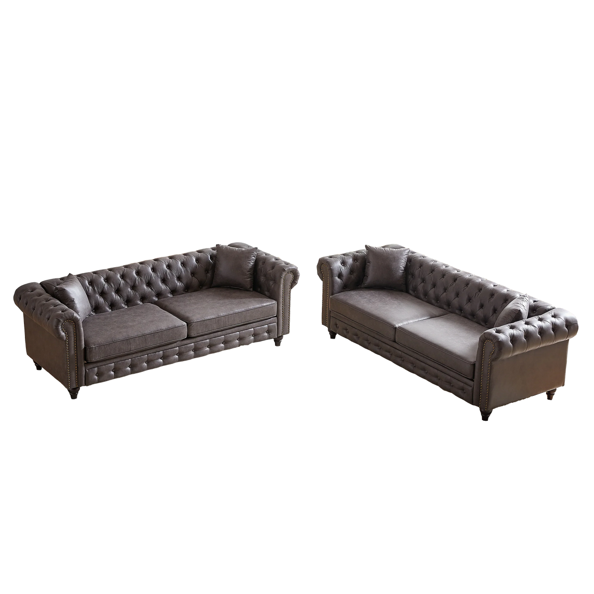 Traditional 2 Piece Living Room Set (2 Sofas) - Gray - Furniture Home Direct