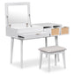 Classic Wood Makeup Vanity Set With Flip-Top Mirror And Stool, Dressing Table With Three Drawers And Storage Space - Furniture Home Direct
