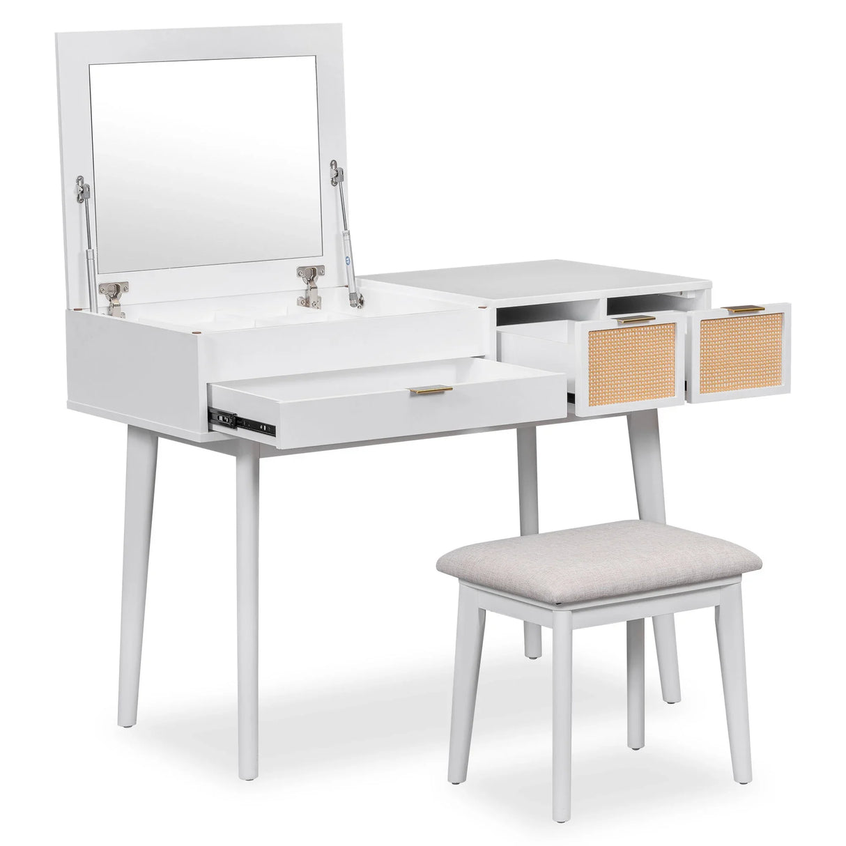 Classic Wood Makeup Vanity Set With Flip-Top Mirror And Stool, Dressing Table With Three Drawers And Storage Space - Furniture Home Direct