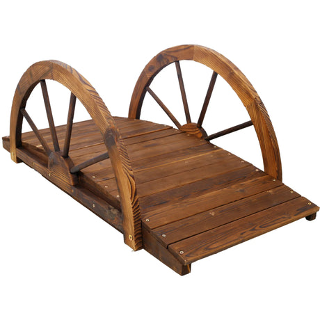 Wooden Garden Bridge Arc Footbridge With Half Wheel Railings Solid Fi - Brown - Furniture Home Direct