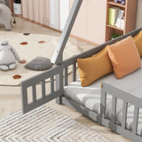 Tent-Shaped Floor Bed, With Guardrails, Slats, Door - Furniture Home Direct