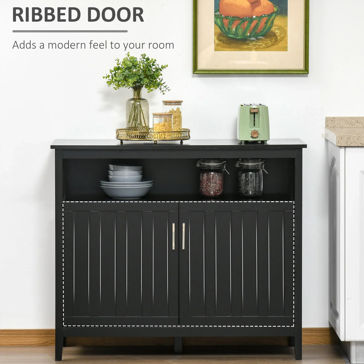 Homcom - Sideboard Buffet Cabinet, Kitchen Cabinet, Coffee Bar Cabinet With 2 Doors And Adjustable Shelves For Entryway Living Room - Black - Furniture Home Direct