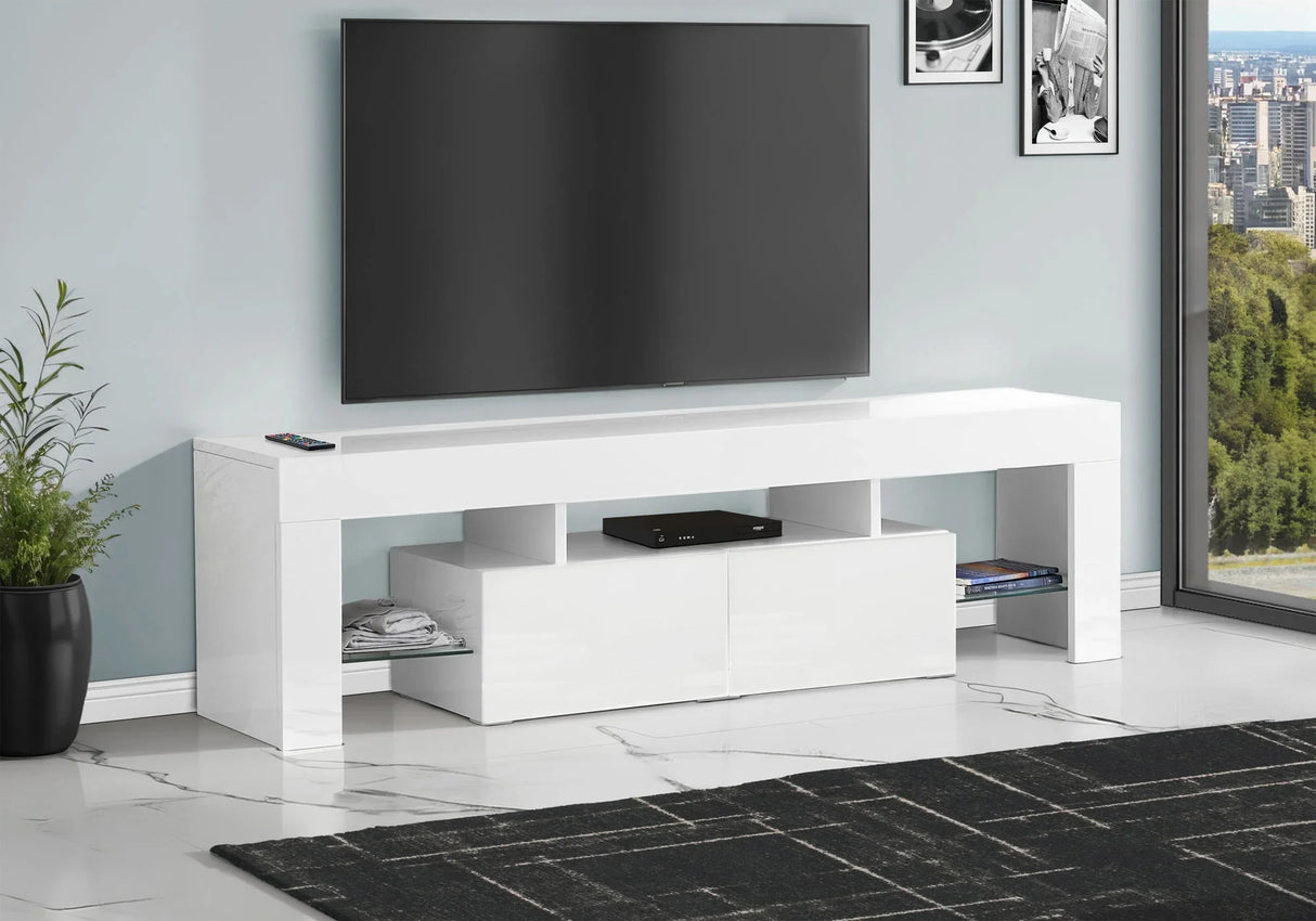 TV Stand, Console, Media Entertainment Center, Storage Cabinet, Glossy Contemporary & Modern - White - Furniture Home Direct